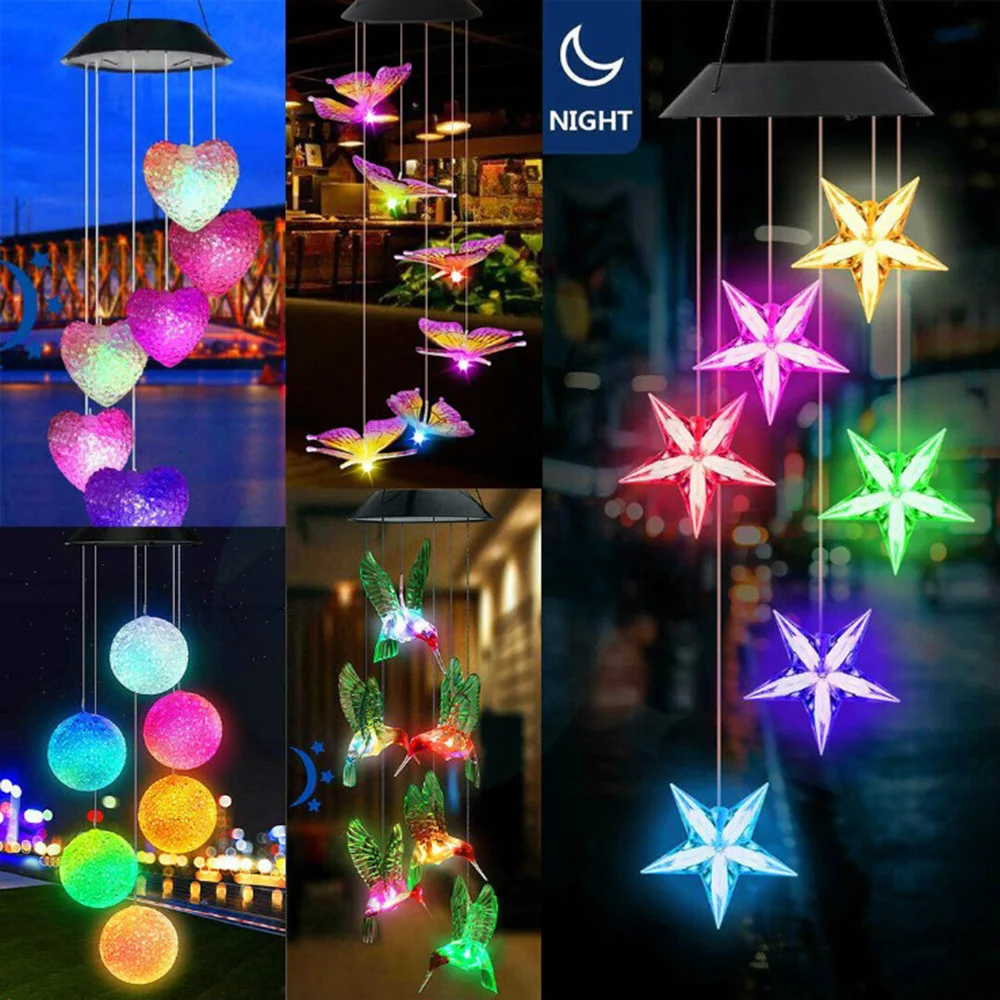 

Solar LED Landscape Outdoor Light Butterfly/Hummingbird/Angel/Star/Ball Garden Lawn Holiday Decorate Lantern Wind Chimes Lamp