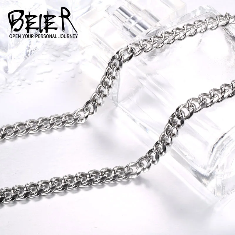 BEIER Filled Solid Necklace Curb  Link Men Cuban Chains Choker Stainless Steel Male Female Accessories Fashion BN1030