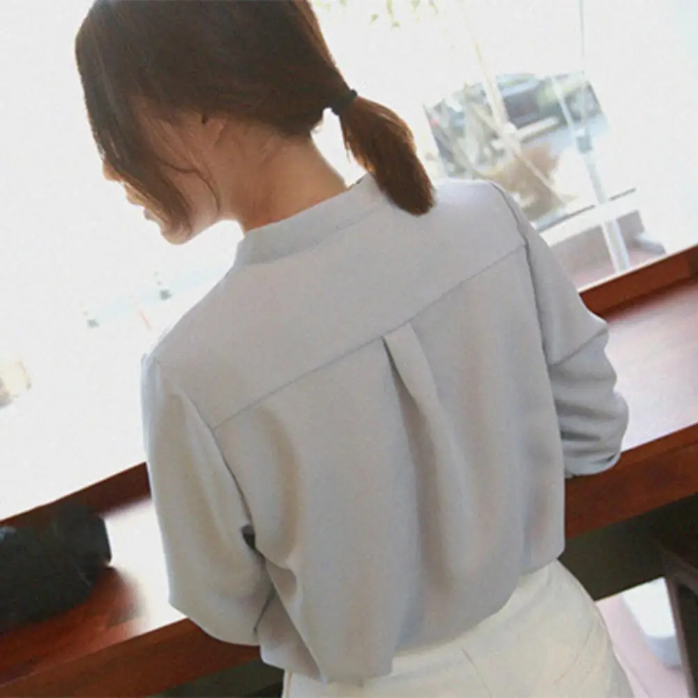 2022 Spring Fashion Women Shirts Casual Loose Long Sleeve Solid Color Blouse All-matched Polyester V-neck Chiffon Shirt Office