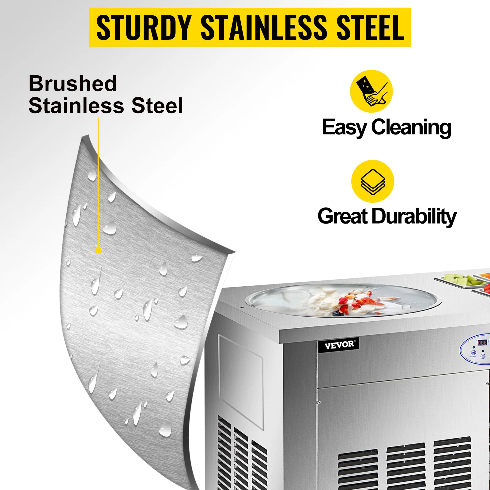 ماكينة لف آيس كريم مقلي من VEVOR 1450 واط مع 6 دلاء مقلاة مربعة واحدة من الفولاذ المقاوم للصدأ