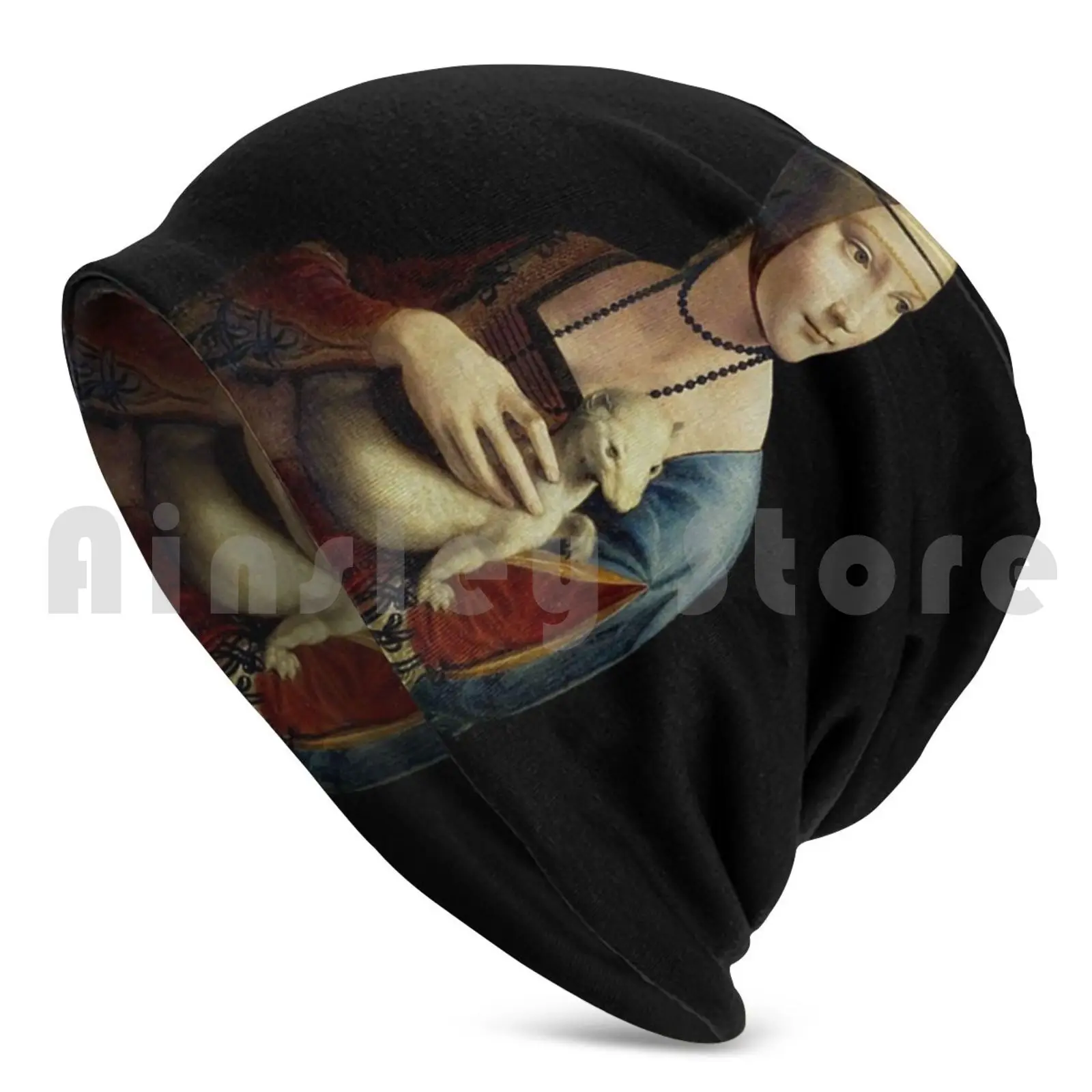 Lady With An Ermine-Leonardo Da Vinci Beanies Knit Hat Hip Hop Lady With An Ermine Dama Con Lermellino Lady