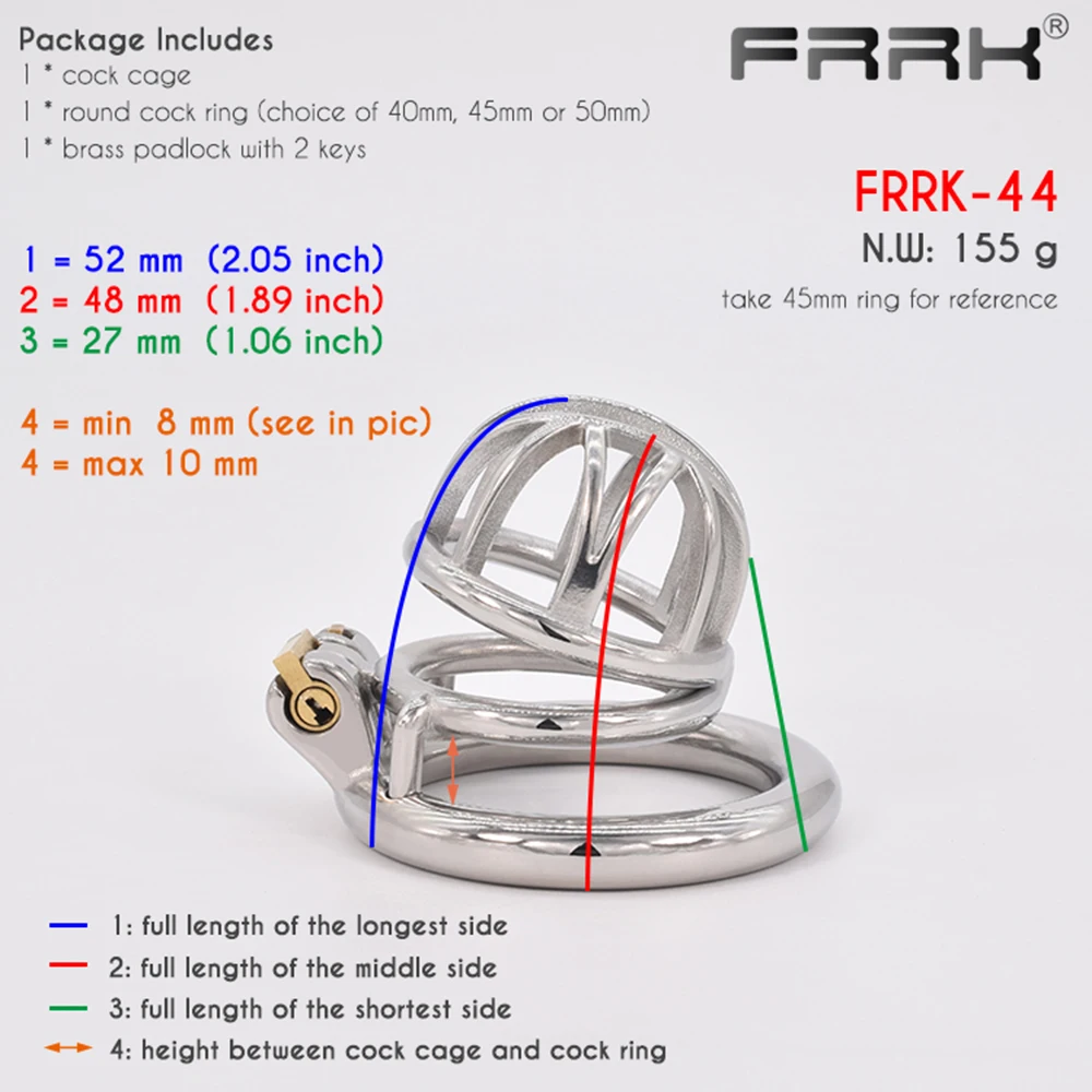 FRRK Chastity Cage Kit Metal Male Bondage Belt Devices Steel Penis Rings Cock Lock Holy BDSM Fetish Adult Sex Toys for Men