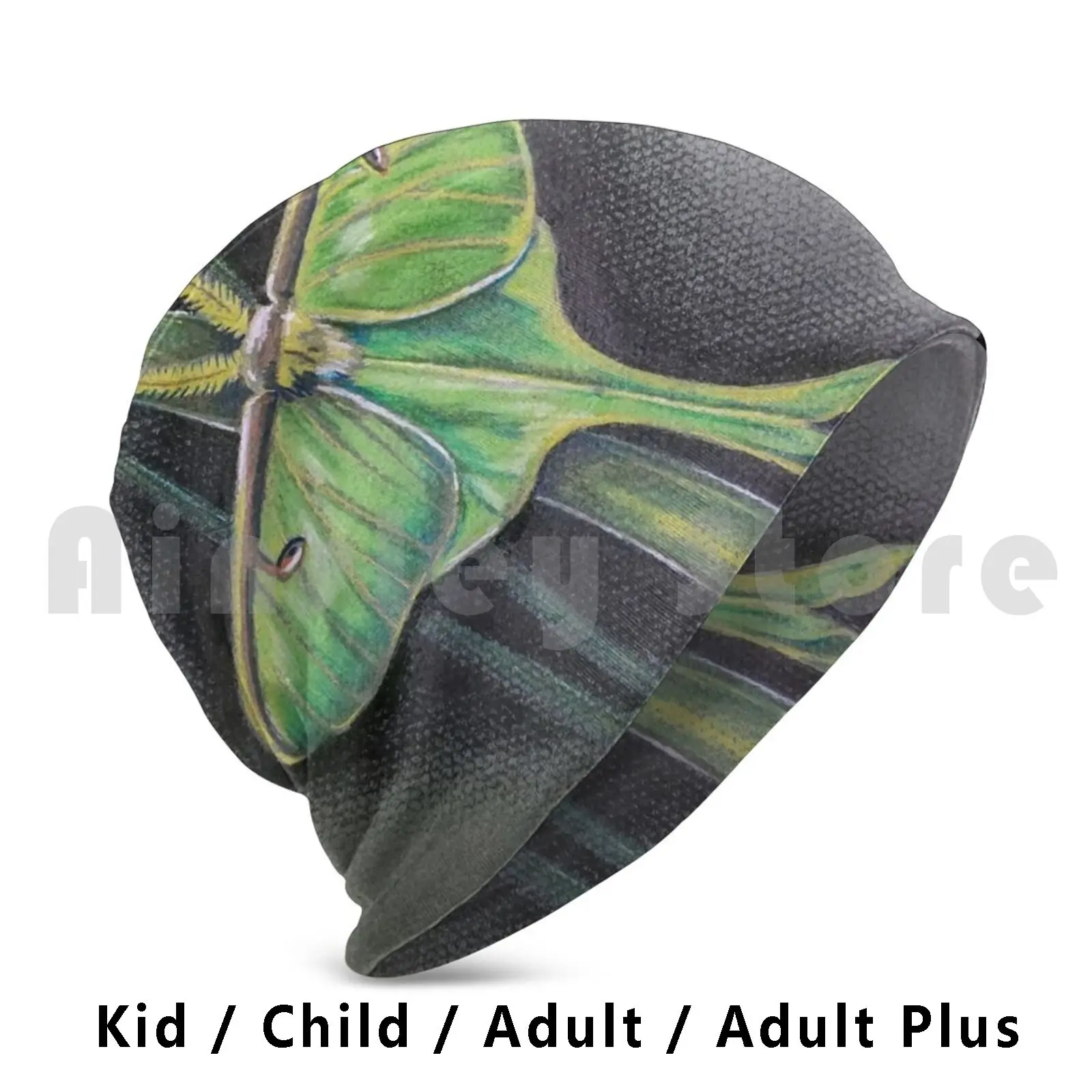 Luna Moth Beanies Knit Hat 979 Beanies Print Luna Moth Moth Moon Luna Night Green Grey Gray Black Butterflies Moths