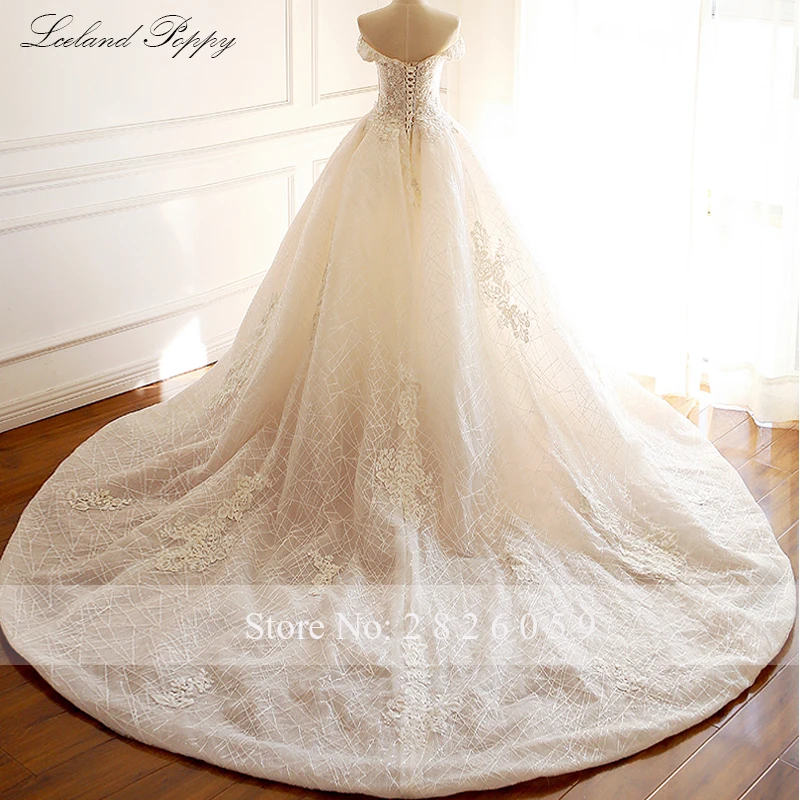 Lceland Poppy Customized Off the Shoulder A-line Lace Wedding Dresses Sleeveless Beaded Illusion Bridal Gowns with Flowers