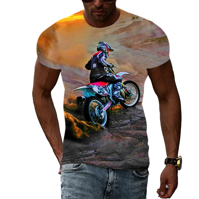 Summe Fashion Cool Locomotive graphic t shirts For Men Casual Motorcycle Pattern Print T-shirt Hip Hop Trend Harajuku streetwear