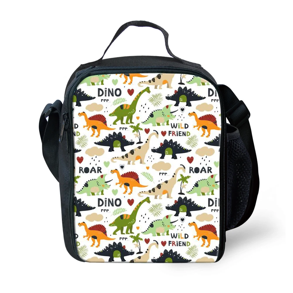 2025 Cartoon Dinosaur Print School Bag For Girls Boys Kids Backpacks Black Kawaii Students Girl Backpack Lunch Bag Pencil Case