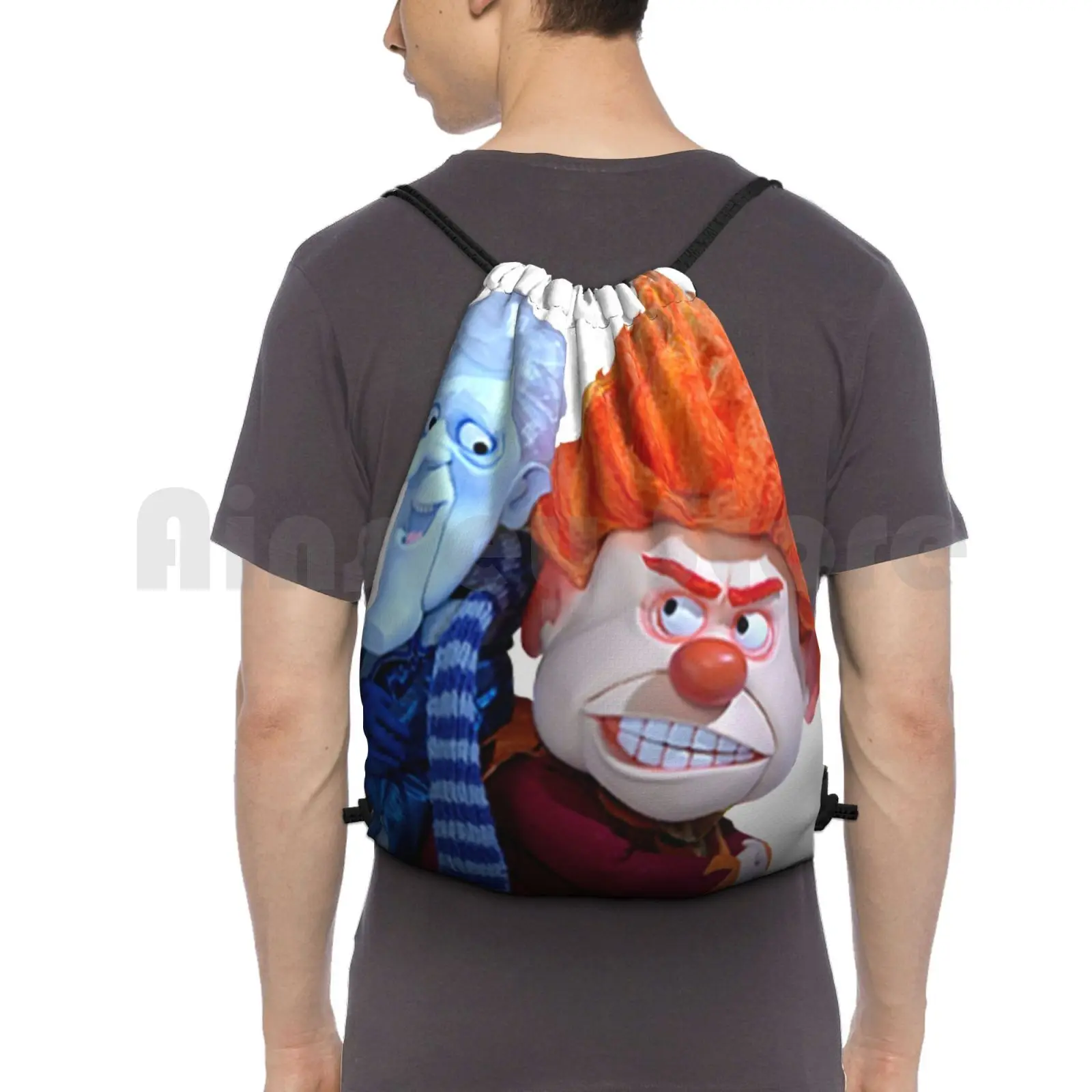 Snow / Heat Miser Backpack Drawstring Bag Riding Climbing Gym Bag Miser White Christmas Cool Icicle Snow Green Sun Heat Melt