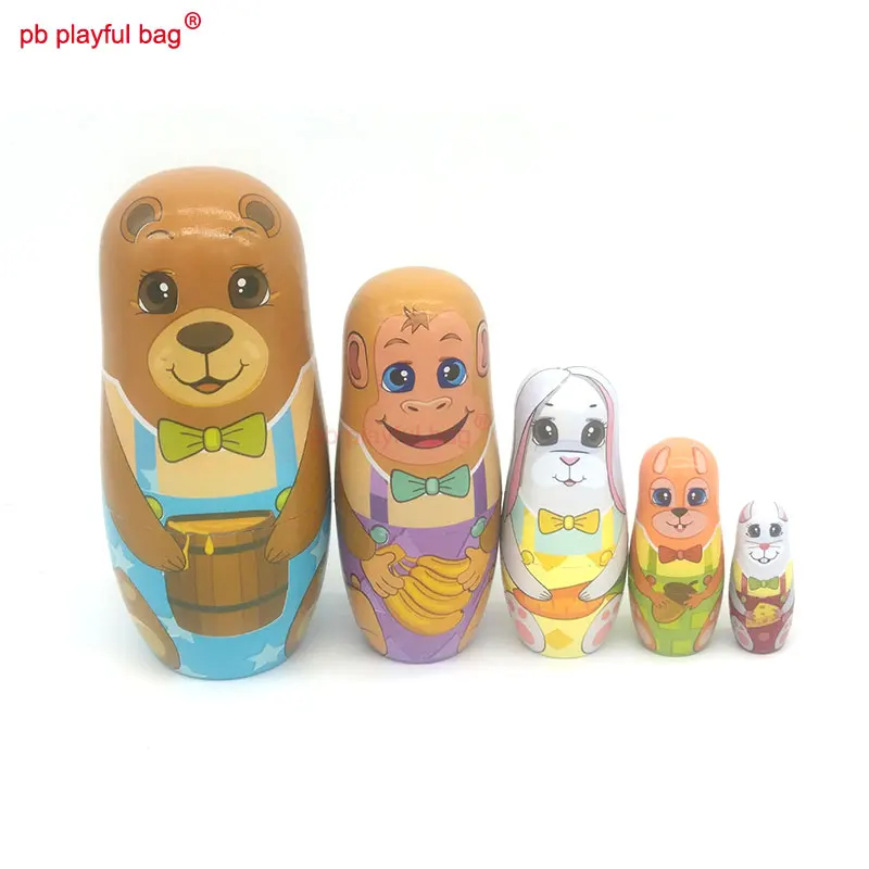 

PB Playful bag Five story bear Russian dolls animal toy set Christmas birthday DIY gift wooden crafts home decoration HG76