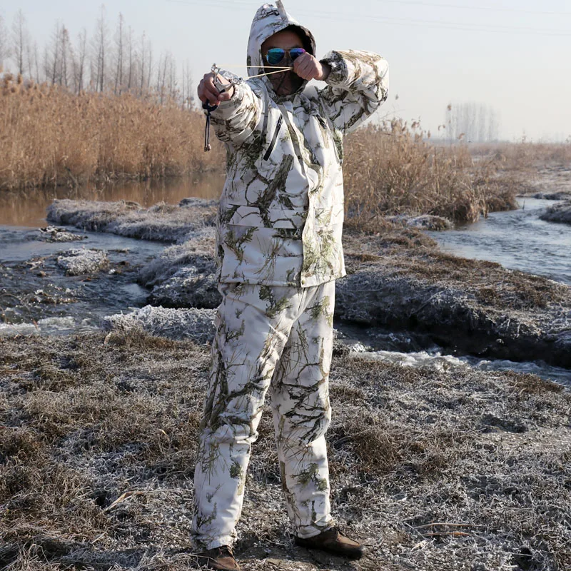 Winter Waterproof Warm Fleece Hunting Camouflage Suit Snow Bionic Camouflage Clothing Ghillie Suits Male