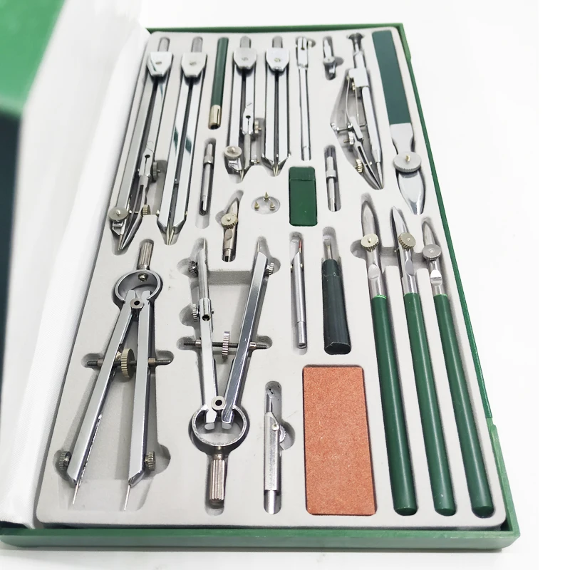 23pcs/lot Drawing instruments mechanical construction engineering drawings metal compasses tool sets