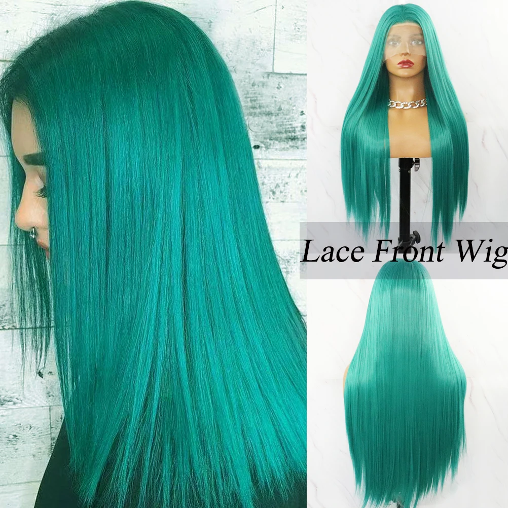 Beautiful Diary 22inch Silky Straight Gluesless Green Wigs 13x4inch Heat Resistant Synthetic Lace Front Wig For Black Women