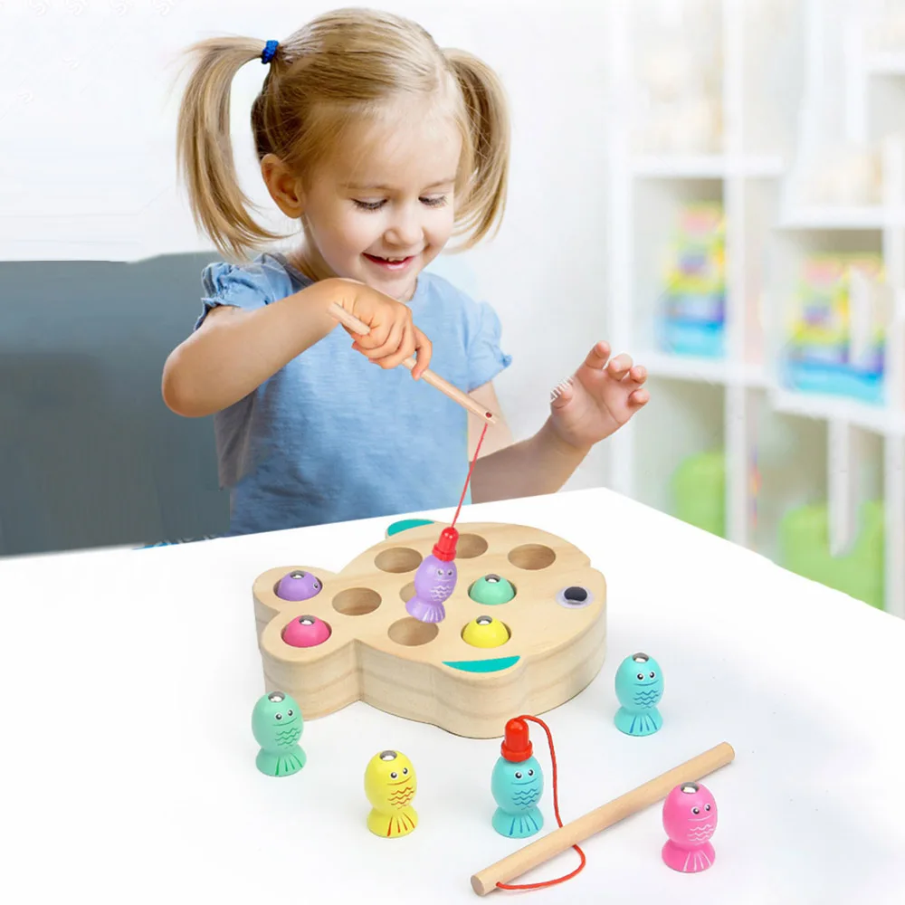 Jeu de pêche magnétique 3D Montessori en bois pour bébé, jouets éducatifs pour enfants, cadeau d'anniversaire et de noël