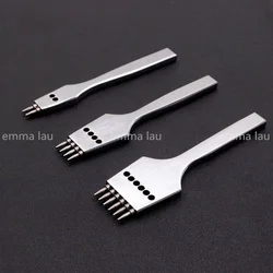 DIY Leather Round Row Punching Tool 4mm Spacing Hole Punches Steel Lacing Stitching Hand Sewing Thread Tools