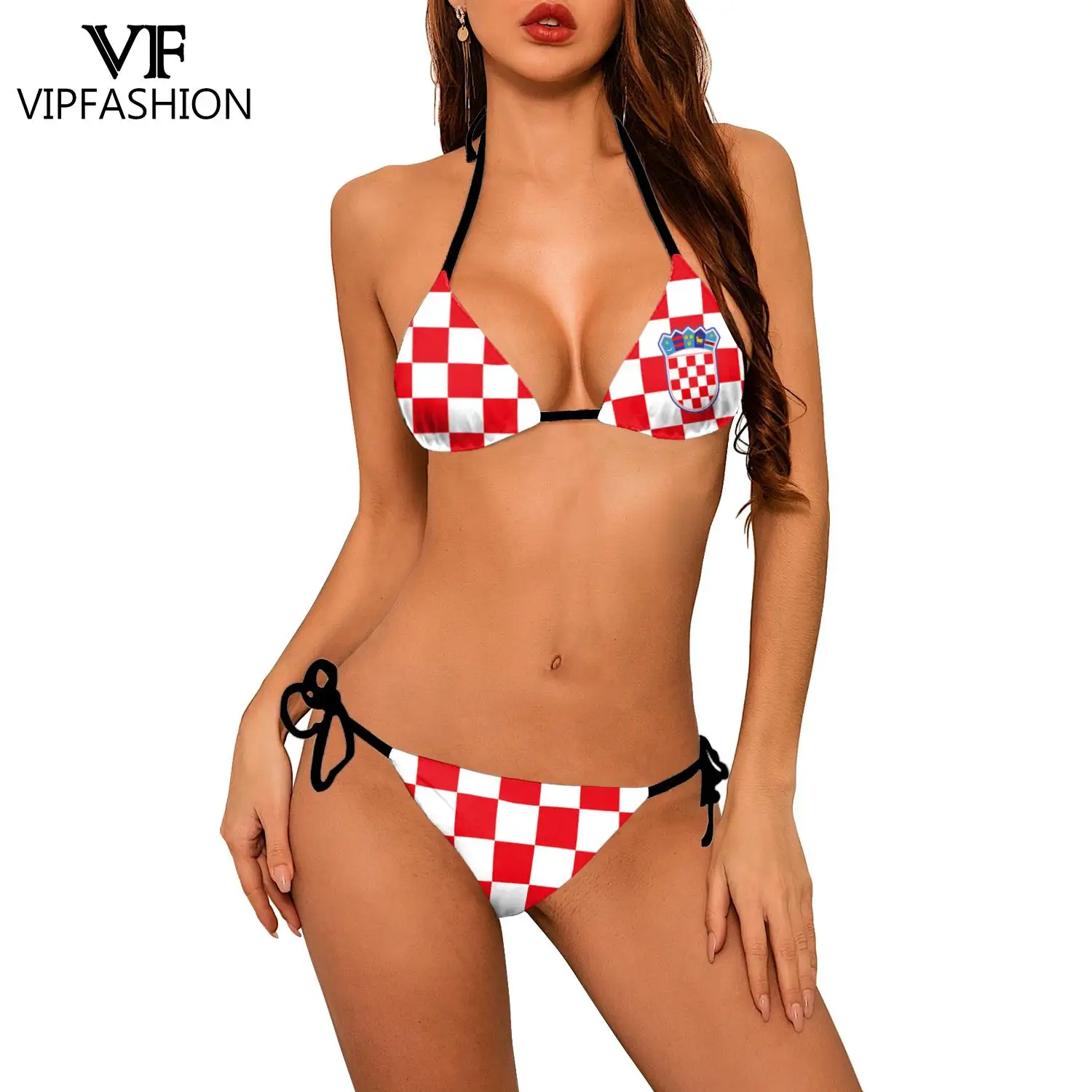 VIP FASHION Women Swimsuit Summer Bikini Set Push Up Female Beachwear Croatia Flag Printed Bikini Bathing Suit