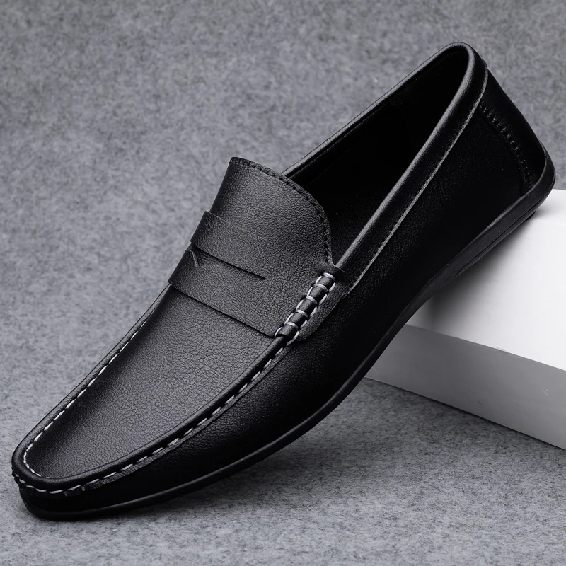 Primavera otoño mocasines de cuero informales para Hombre mocasines zapatos Mocasines Hombre Mocassini blanco negro Slip-On talla grande Dropshipping