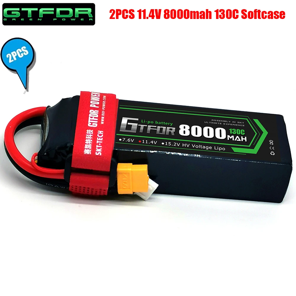 GTFDR 2PCS Battery Lipo 2S 3S 4S 7.6V 11.4V 15.2V 8000mAh 130C 260C 140C 280C HV Hardcase For Rc 1/8 1/10 Buggy Off-road Car