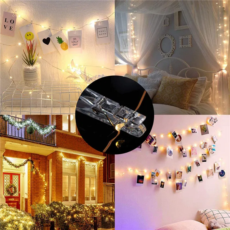 LED String Lights 5M/10M Photo Clip Fairy Lights Outdoor Battery Operated Garland Christmas Decoration Party Wedding Xmas