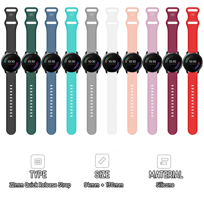 For OnePlus Smart Watch 22mm Silicone Strap Smartwatch Replacement Band Quick Release One Button-Fit Sport Bracelet Accessories