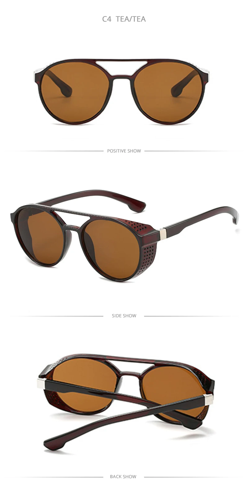 Klassische Steampunk Sonnenbrille Männer Mode Runde Brille Für Männliche Vintage Marke Designer Brillen Shades Outdoor UV400 – Detail 11