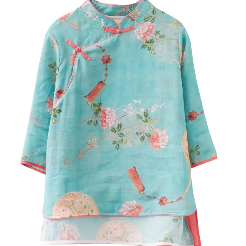 

Chinese Vintage Women Blouse Traditional Clothing Print Hanfu Tops 2021 Summer Blusas New Elegant Loose Female Shirt Ropa Mujer