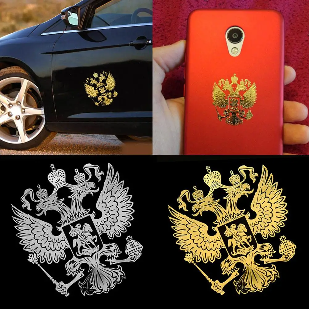 

Gold Crests of Russia Nickel Metal Car Car Stickers Decals Russian Federation Eagle Emblem for Car Styling Laptop Sticker Decor