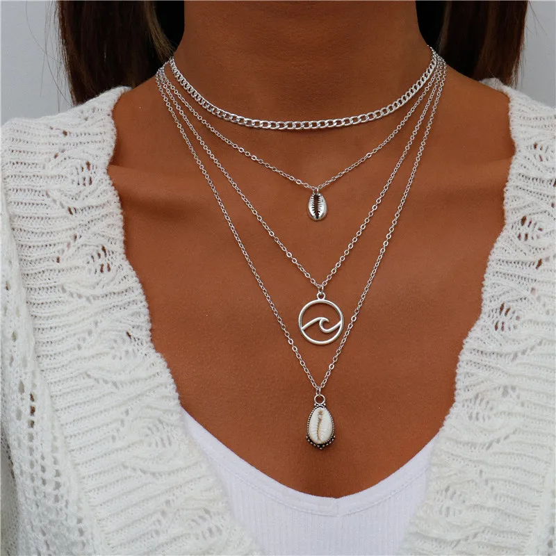 Vintage Mehrschichtige Mond-Münzen-Hamsa-Hand-Kettenhalsketten für Frauen, Boho Elefanten-Herzen-Anhänger Halsketten Schmuck – Detail 1