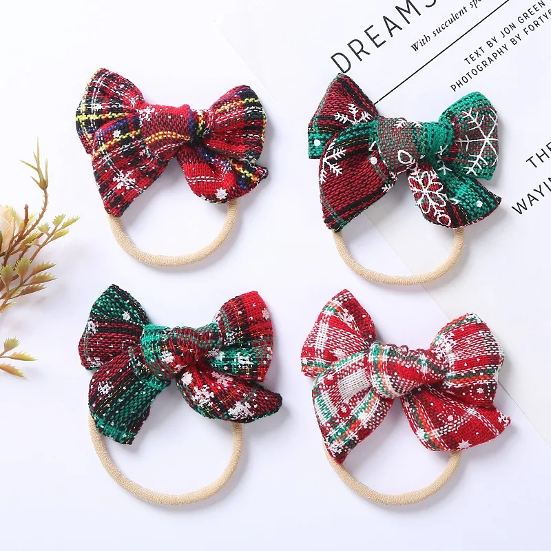 Cute Baby Girls Headband Knitted Bow Nylon Headbands Christmas Hairbands For Children Girls Hair Band Newborn Haar Accessories