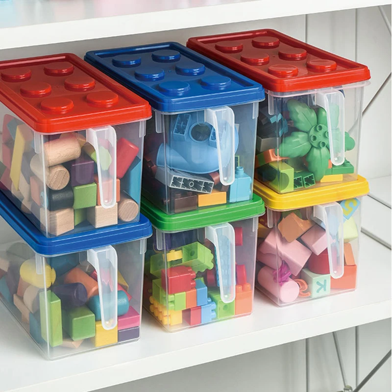 Kids Building Block Dtorage Box With Handle Toys Organizer Household Dust-Proof Storage Box Stackable Block Case Container