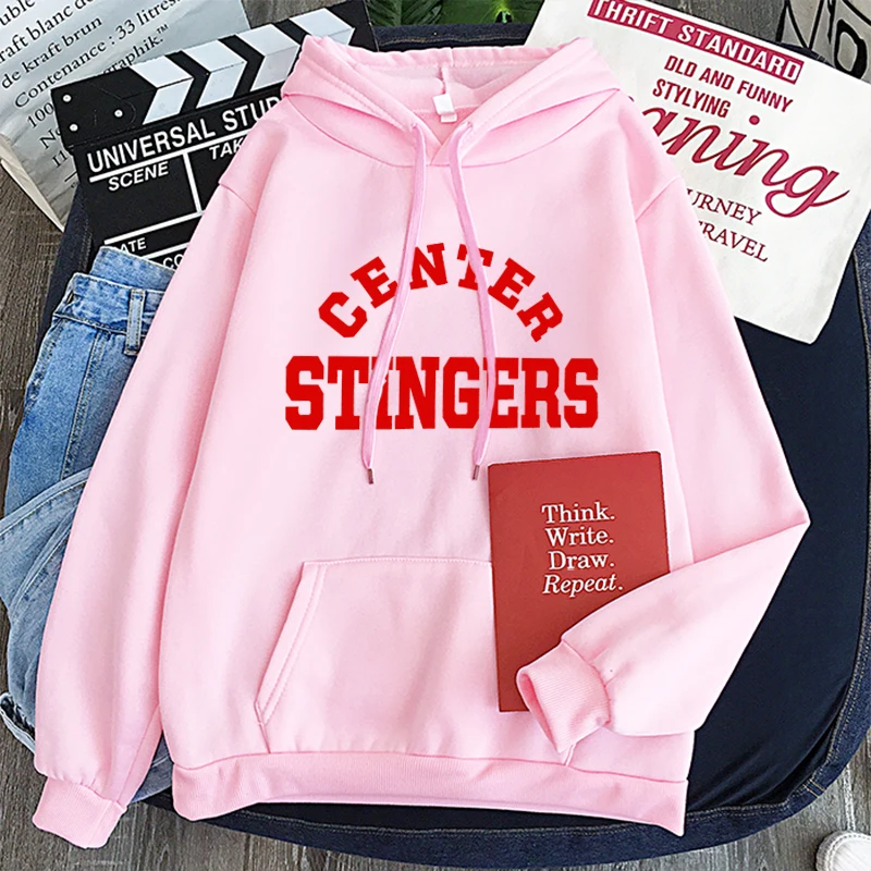 Casual Tops O-Neck Angel Print Hooded Sweatshirt Long Sleeves Center Stingers Hoodies Women Harajuku Pullovers