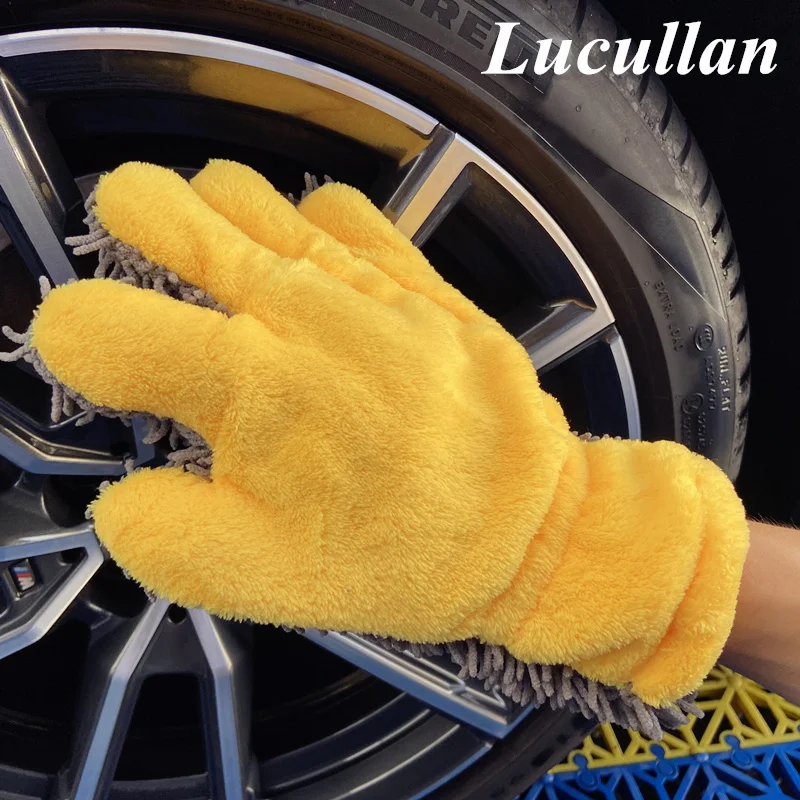 Lucullan Detailer\'s Preference Chenille Paws Mitt Double Sided Microfiber Interior & Exterior Auto Detailing Cleaning Glove