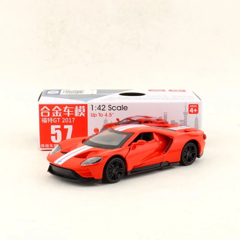 Diecast Metal Toy Model 1:42 Scale 2017 Ford GT Super Car Pull Back Doors Openable Educational Collection Gift Kid Match Box