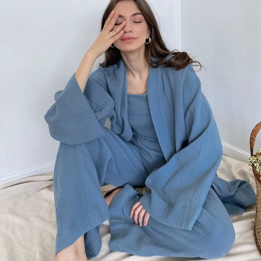 NHKDSASA-Pijama tipo Kimono para Mujer, ropa de dormir con pantalones de manga larga y crepé, 2023 algodón, servicio a domicilio, novedad de 100%