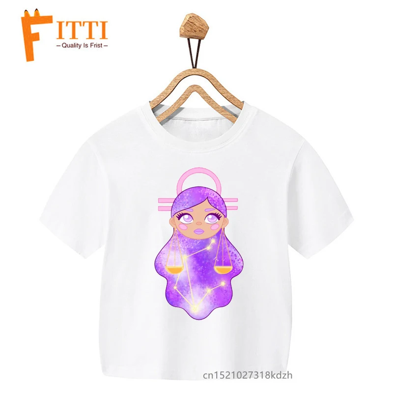 2021 New Twelve constellations Print Boys/Girls White T-shirt Kid Summer Kawaii Funny Clothes Little Baby Y2K Clothes,Drop Ship