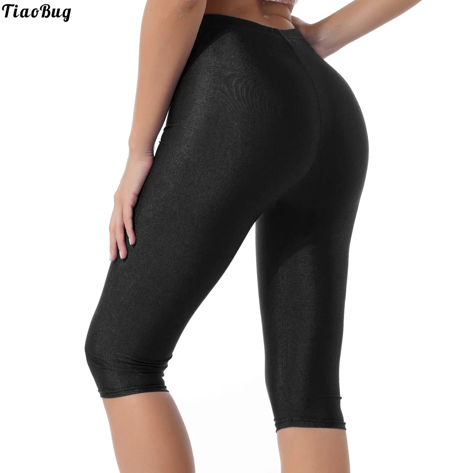 

TiaoBug Women Pure Color Elastic Waistband Slim Fit Stretchy Calf Length Pants Sport Bottom Yoga Dance Fitness Running Leggings