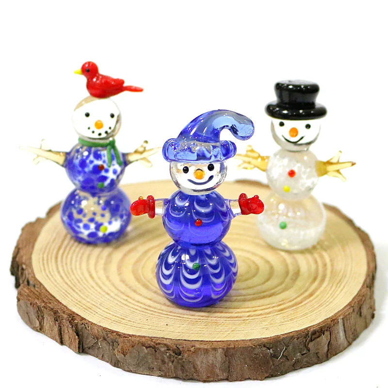 

Cute Murano Glass Snowman Miniature Figurines Craft Ornaments Festival Christmas New Year Gifts For Kids Home Decor Collection