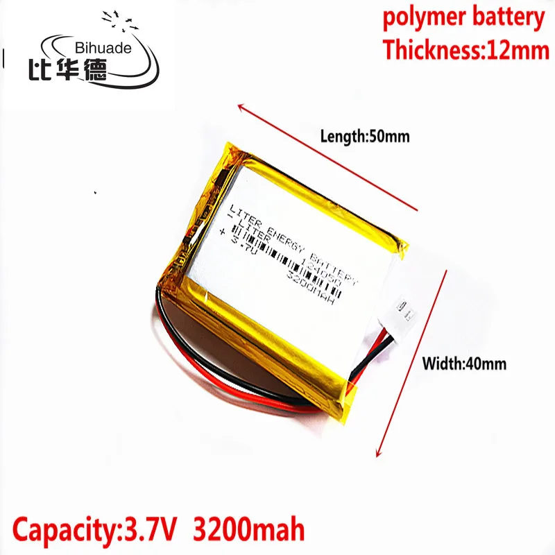 124050   JST XH 2.54mm 3.7V 3200MAH Bateria recarregável LiPo de polímero de lítio para mp3 fone de ouvido PAD DVD câmera bluetooth
