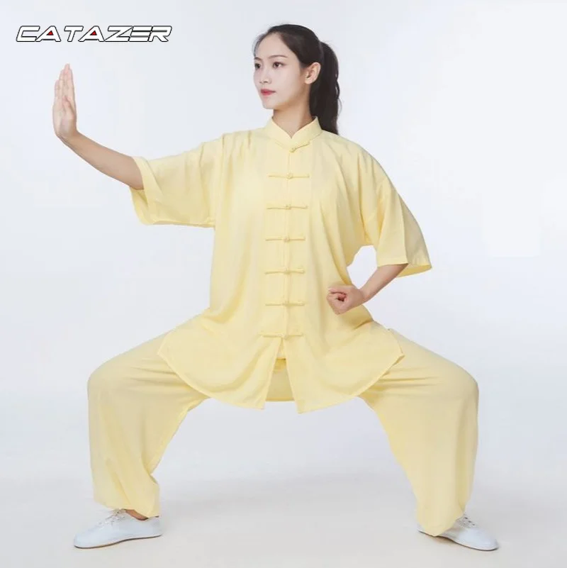 Wudang Taoist Women's Shortsleeves Summer Tai Chi Uniforms Martial Arts Kung Fu Training Suit Wushu Wing Chun Clothes