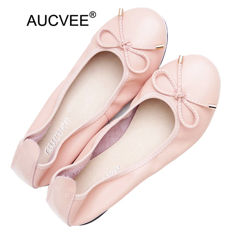 Plus Size 34-44 Women Ballet Flats New Hot Fashion Bow Slip On Ladies Flats Loafers Shoes Genuine Leather Soft Female Boat Shoes