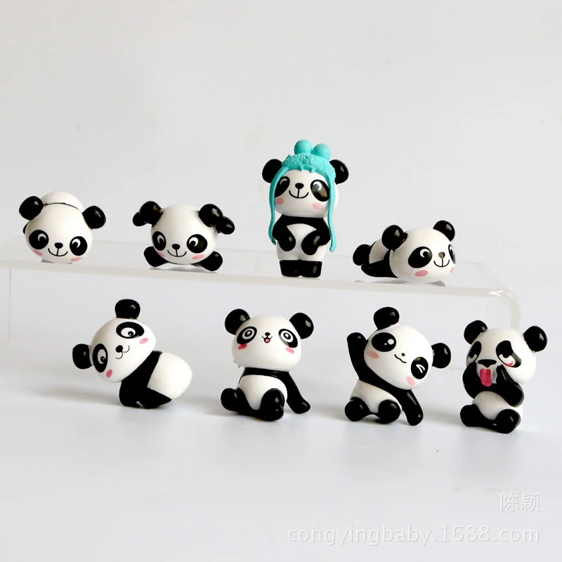 8 Pack Cute Panda Cake Toppers Party Favors Cake Decoration Fun Office Decorative Decoration Kids Party Toys Stress Reliever Toy