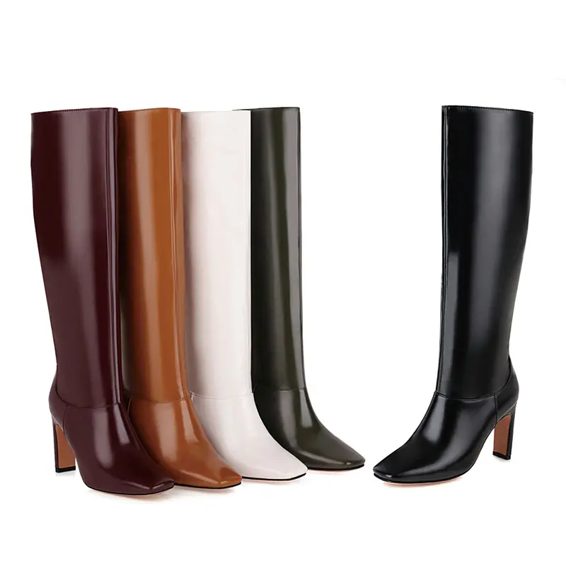 Sgesvier 2020 Knee high boots fashion square toe high heels ladies shoes winter solid color women boots black yellow big size