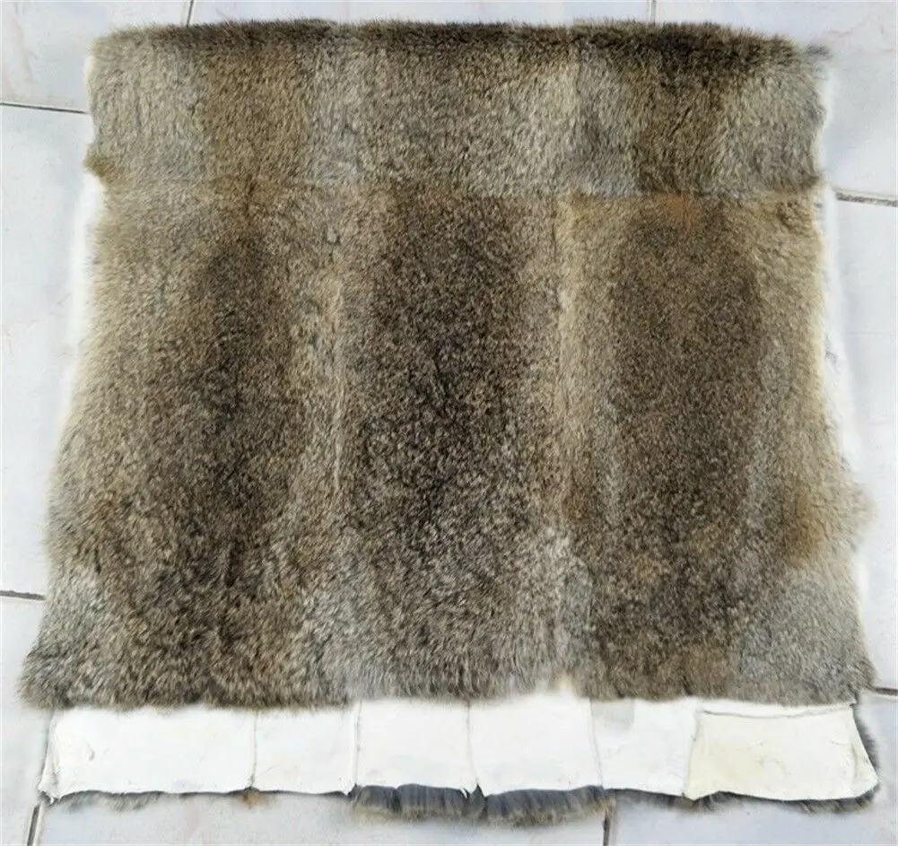 Patchwork Real Rabbit Fur Pelt Blanket, Natural Furry Thick Fur Rug Plate, Leather Throw, 55x110 cm