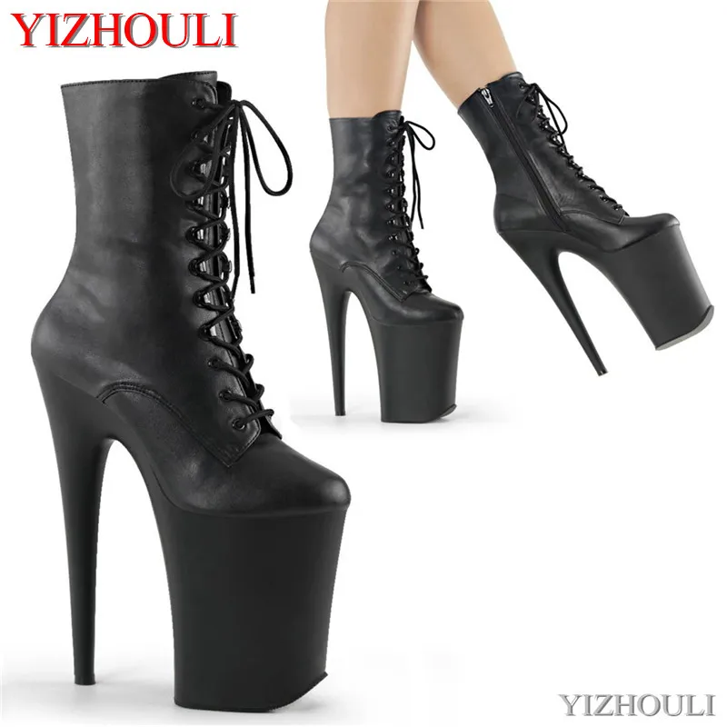 Banquet 9 inches high heel and ankle boots, spring and autumn 23 cm thin heel pole dancing, matte black, model stage ankle boots