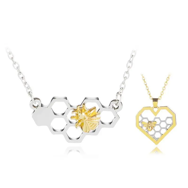 Honeycomb Bee Charm Pendant Necklace Women Fashion Heart Honeycomb Choker Necklace Jewelry Party Girlfriend Gift