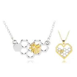 Honeycomb Bee Charm Pendant Necklace Women Fashion Heart Honeycomb Choker Necklace Jewelry Party Girlfriend Gift