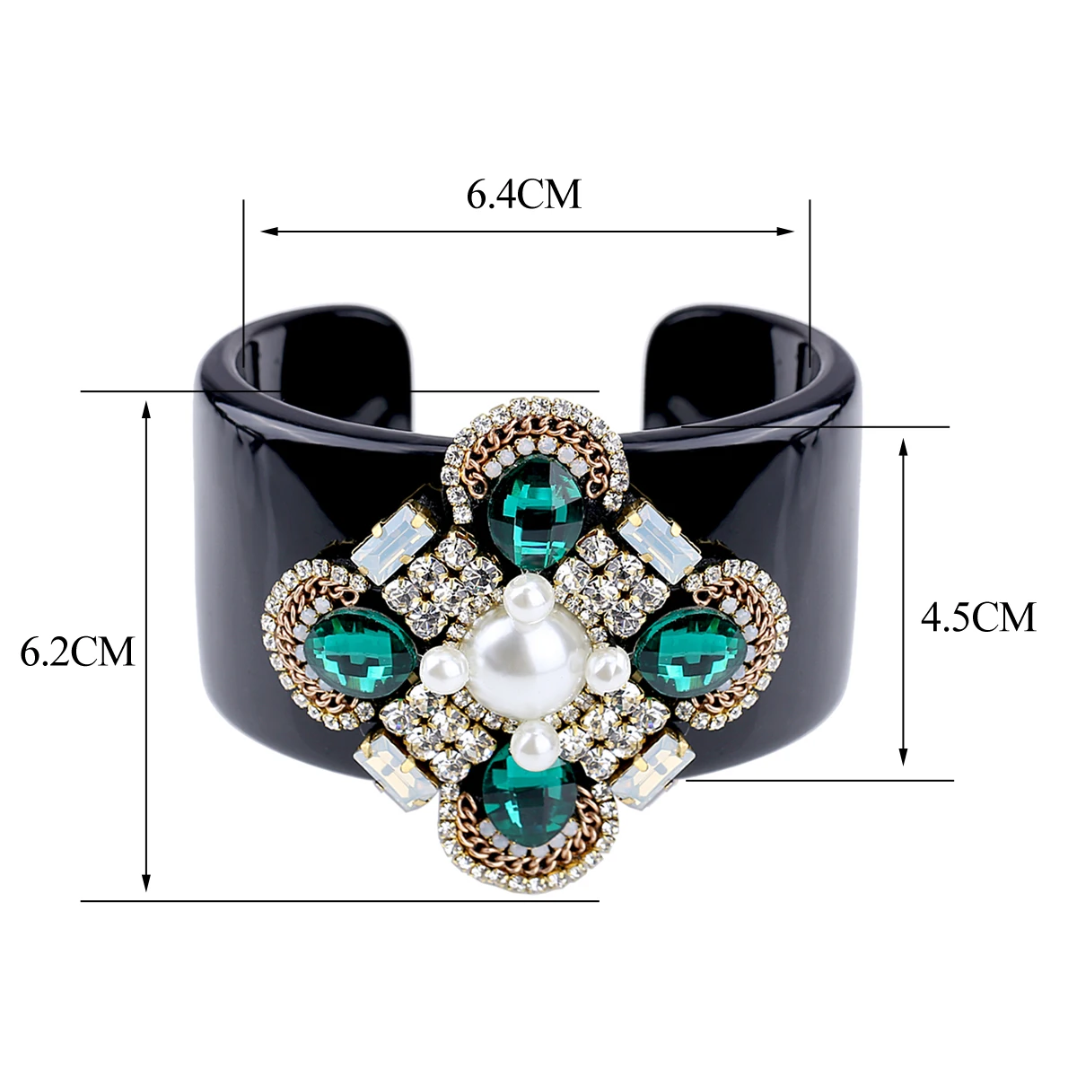 HAHA&TOTO Trendy Black Resin Bangle Cuff Bracelet Inlaid Handmade Crystal Beaded Flower Statement Bracelet Women Jewelry 3307