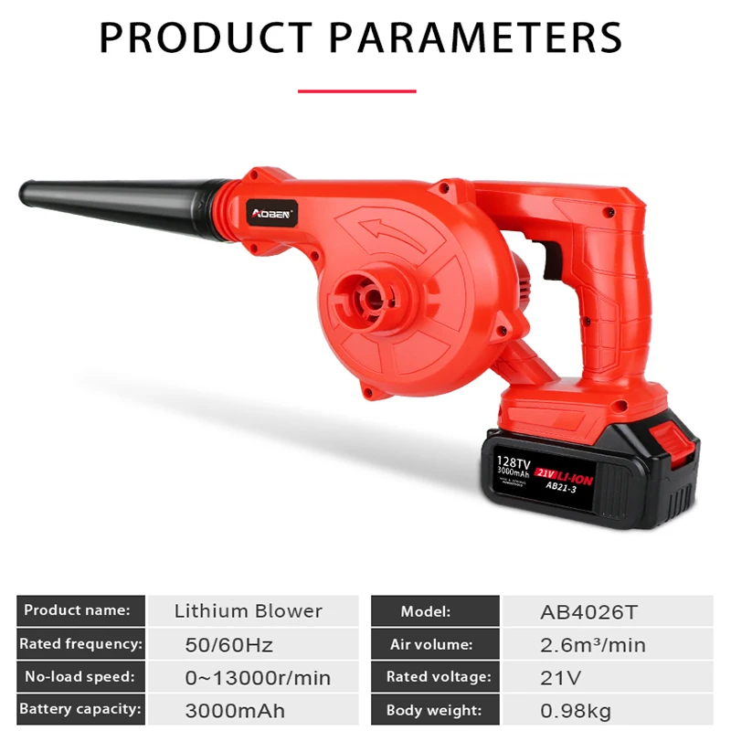 AOBEN 21V Cordless Electric Air Blower Blowing and Vacuum Dual Use Wireless Blower Computer Dust Collector Car Vacuum Cleaner