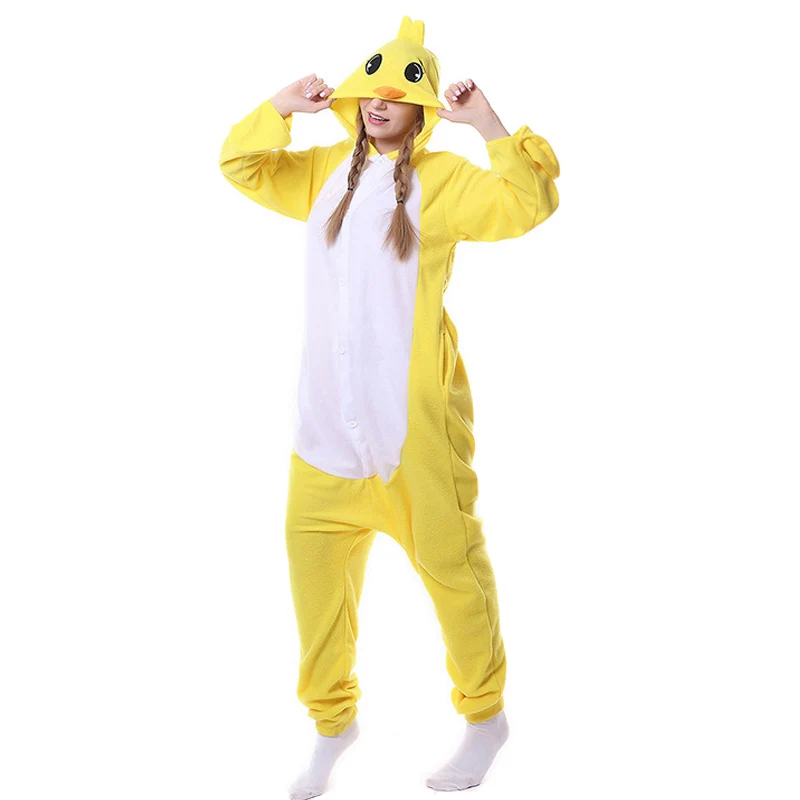 Chicken Yellow Pajamas Onesie For Adults Jumpsuit Cosplay Costume Halloween Carnival Pyjamas Women Home Romper Raccoon Kigurumi