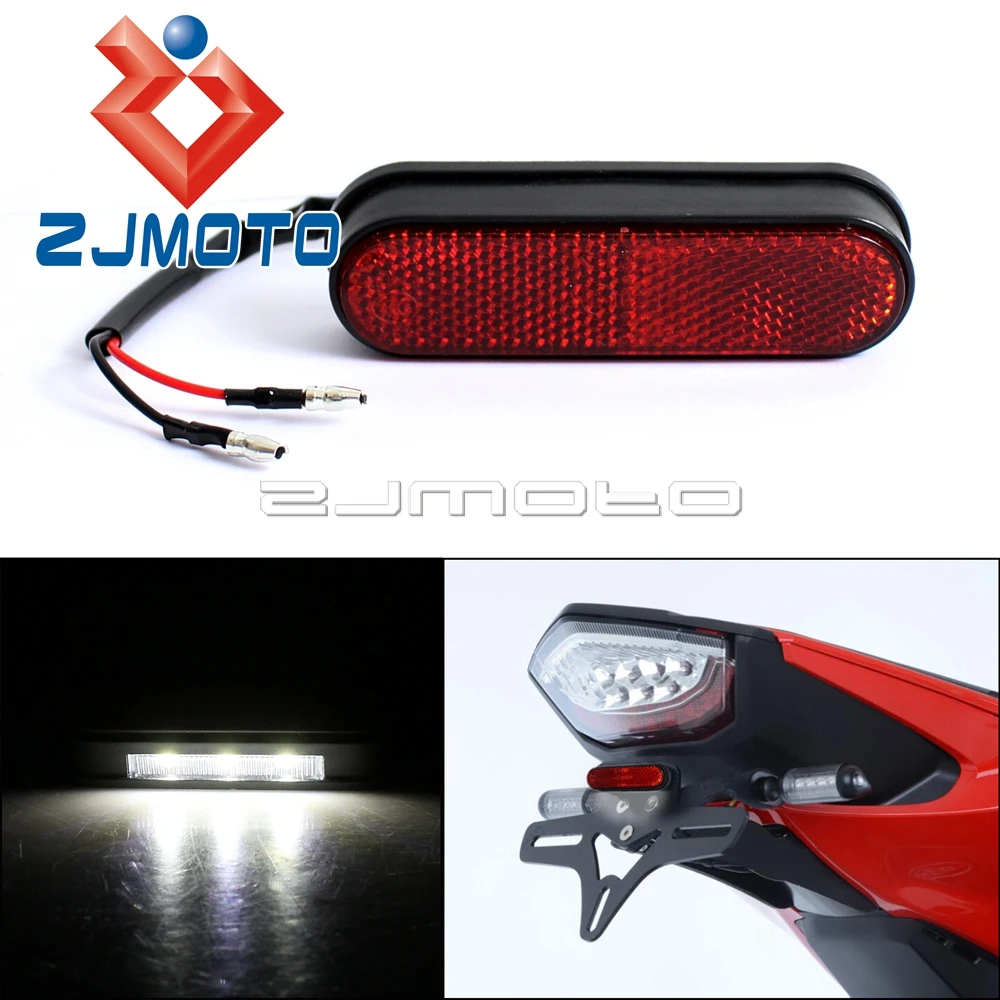 1Piece ZJMOTO Universal Motorcycle Rear Reflector License Plate Light Streetbike Emark Tail Red Reflector LED Number Plate Light