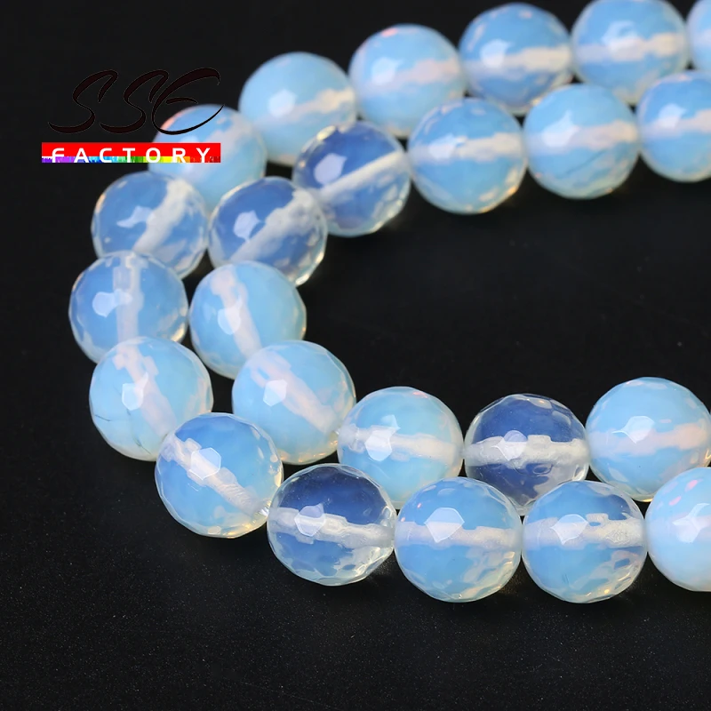 

Natural White Opal Quartz Round Loose Beads Faceted Opalite beads 15"Strand 4 6 8 10 12 14 mm For Jewelry Making DIY Bracelet