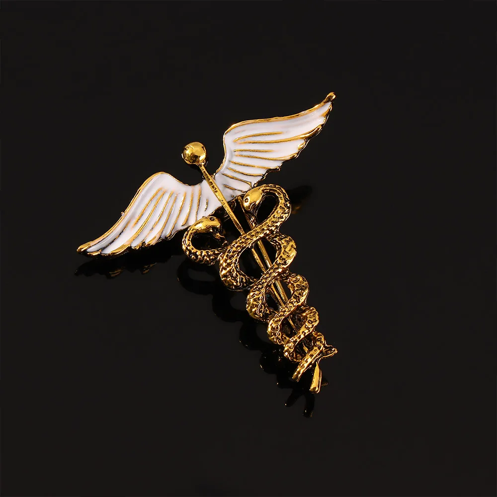 Crystal Caduceus Pins Wing with Snakes Badge Brooches Lapel Pin Medicine Symbol Jewelry Gifts For Nurse Doctor Medical Students